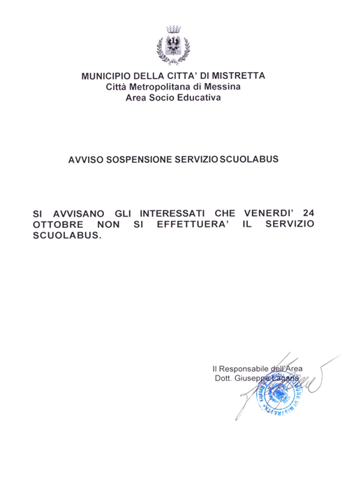 Sospensione Servizio Scuolabus.