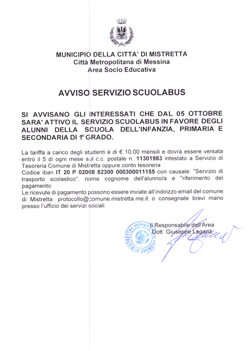 Avviso Servizio Scuolabus e Modulo di Richiesta